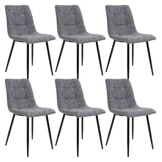 Lot De 6 Chaises Tissu Gris Tacheté Et Piétement Acier - Strib