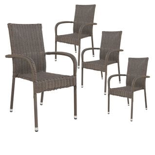 Lot De 4 Chaises De Jardin En Rotin Synthétique Gris - Logan