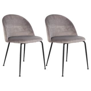 Lot De 2 Chaises Velours Gris Et Pieds Métal Noir - Meyrin