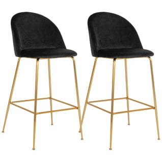 Lot De 2 Chaises Hautes Velours Noir Et Pieds Métal Doré - Meyrin