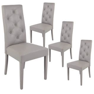 Lot De 4 Chaises Simili Gris Clair Et Pieds Laqués - Trevi