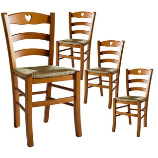 Lot De 4 Chaises Teinté Chêne Et Assises En Paille - Naples