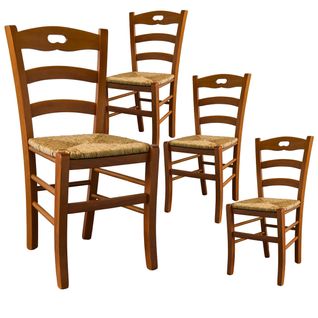 Lot De 4 Chaises Teinté Chêne Et Assises En Paille - Suzy