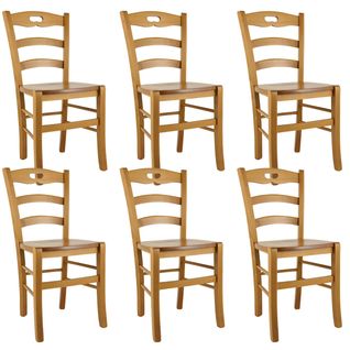 Lot De 6 Chaises Teinté Chêne Et Assises En Bois - Suzy