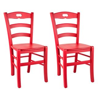 Lot De 2 Chaises Laquées Rouge Et Assises En Bois - Suzy