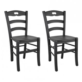 Lot De 2 Chaises Laquées Noir Et Assises En Bois - Suzy