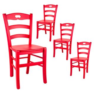 Lot De 4 Chaises Laquées Rouge Et Assises En Bois - Suzy