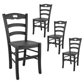 Lot De 4 Chaises Laquées Noir Et Assises En Bois - Suzy