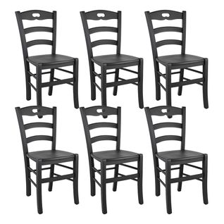 Lot De 6 Chaises Laquées Noir Et Assises En Bois - Suzy