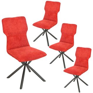 Lot De 4 Chaises Tissu Chiné Rouge Piètement Etoile - Past