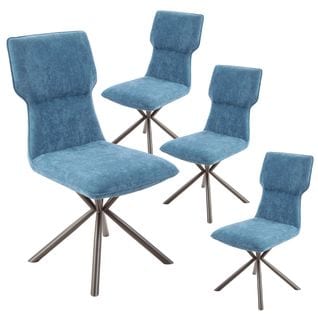 Lot De 4 Chaises Tissu Chiné Bleu Piètement Etoile - Past