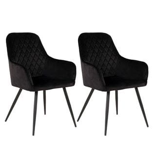 Lot De 2 Fauteuils Velours Noir Et Piétement Acier Noir - Viby