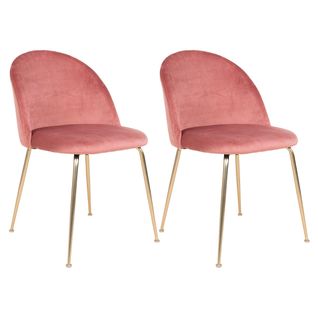 Lot De 2 Chaises Velours Rose Et Pieds Métal Doré - Meyrin