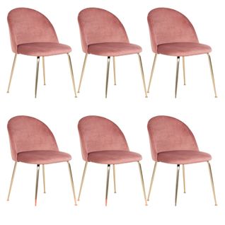 Lot De 6 Chaises Velours Rose Et Pieds Métal Doré - Meyrin