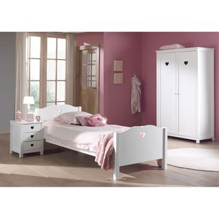 Lit 90x200cm Avec Sommier + Chevet + Armoire 2p - Milady