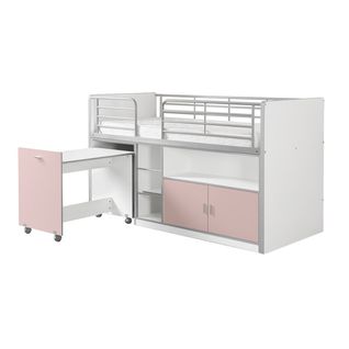 Lit Combiné 90x200cm Rose Avec Bureau Sur Roulettes - Baymax