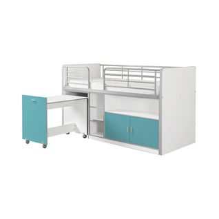 Lit Combiné 90x200cm Turquoise Avec Bureau Sur Roulettes - Baymax