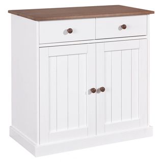 Buffet 2 Portes 2 Tiroirs Bois Massif Vernis Sepia Et Blanc - Socoa