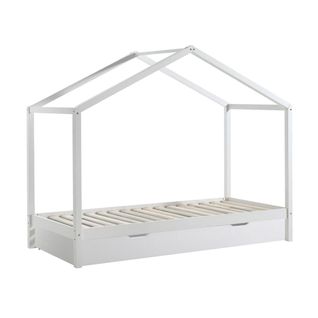 Lit Maison 90x200cm En Pin Massif Blanc Avec Tiroir - Arkan