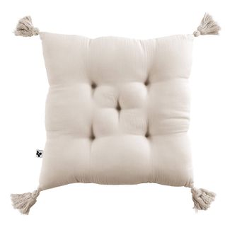 Coussin Capitonné 40x40cm Avec Pompons Gaze De Coton Pampa - Ourea