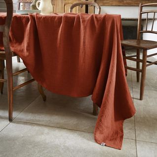 Nappe Rectangulaire 170x350cm Lin Lavé Coloris Paprika - Margaux