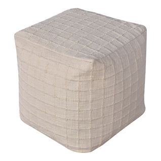 Pouf Tissu Ivoire Tissage Main Motif Carreaux - Bagus