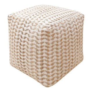 Pouf Tissu Beige Et Ivoire Tissage Main Chevrons - Bagus