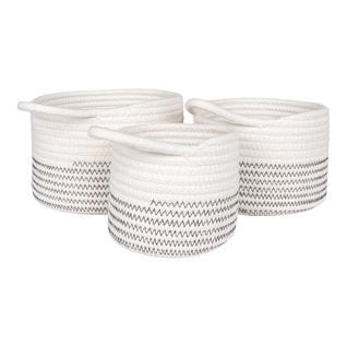 Lot De 3 Paniers En Coton Blanc Et Avec Surpiqûres Zig-zag Et 1 Poignée - Bianca