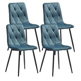 Lot De 4 Chaises Capitonnées Bleues Pieds Bois - Carine