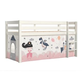 Lit Mi-haut En Pin Laqué Blanc 90x200cm Housse Princesse - Sleepy