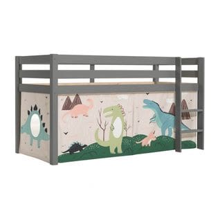 Lit Mi-haut En Pin Laqué Gris 90x200cm Housse Dino - Sleepy