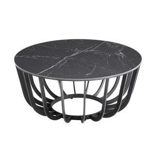 Table Basse Ronde Plateau Céramique Marbré Cadre Métal Gris Anthracite - Klodie