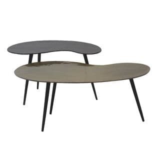 Lot De 2 Tables Basses Plateau En Aluminium Noir Et Doré Pieds En Acier Noir - Jack