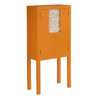 Meuble 2 Portes Coloris Orange Et Motif Floral - Lazie