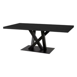 Table Rectangulaire 200cm Aspect Bois Noir Piètement Croisé Métal Noir - Nox