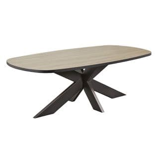 Table Ovale 200cm Aspect Bois Piètement Araignée Métal Noir - Frank