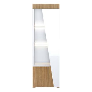 Vitrine 1 Porte Droite Laquée Blanc Décor Bois Avec LEDs - Kadala