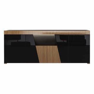 Buffet Design 4 Portes Laqué Noir Décor Bois Avec LEDs - Kadala