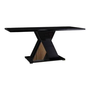 Table 190x90cm Laquée Noir Décor Bois Avec Pied Central En X - Kadala