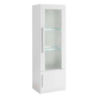 Vitrine Droite Laquée Blanc Poignées Métal Avec LEDs - Clark