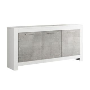 Buffet 3 Portes L160cm Laqué Blanc Brillant Et Gris Marbré - Denae