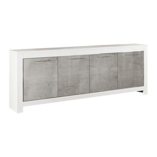 Buffet 4 Portes L207cm Laqué Blanc Brillant Et Gris Marbré - Denae