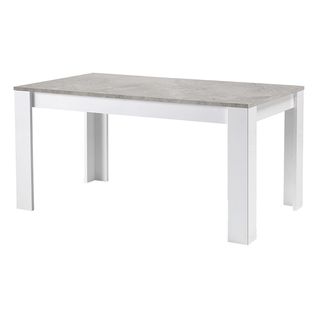Table Rectangulaire 160x90cm Laquée Blanc Brillant Et Gris Marbré - Denae