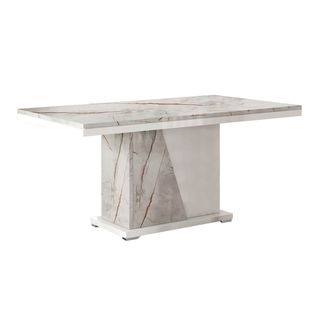 Table Repas Pied Central Blanc Et Aspect Marbre - Eros