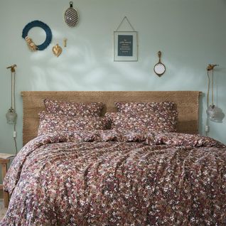 Housse De Couette 200x200cm Gaze De Coton Fond Brun Motifs Fleurs - Adonis Brun