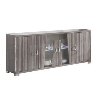 Buffet 4 Portes Aspect Noyer Gris Foncé + Eclairage LEDs - Dita