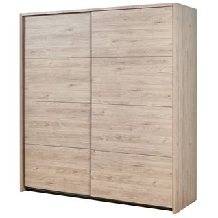 Armoire 2 Portes Coulissantes 2m Aspect Bois Clair - Letty