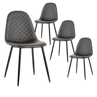 Lot De 4 Chaises Simili Cuir Gris Surpiqures Carreaux - Lola