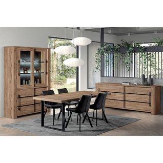 Ensemble Buffet + Vitrine + Table 170cm Aspect Bois - Nilla