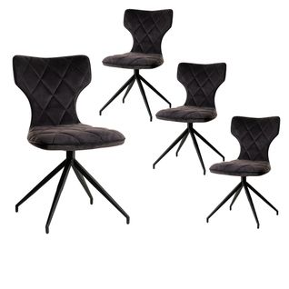 Lot De 4 Chaises Tissu Grises Surpiqures Carreaux - Styk